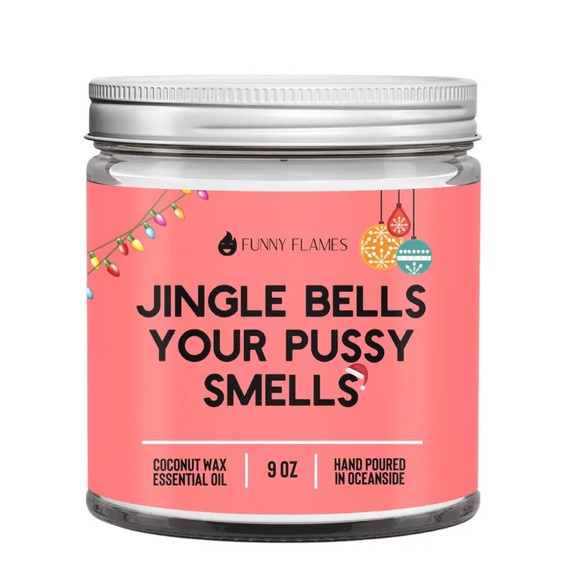 Funny Flames Jingle Bells Santa Smells Humorous Gift Eucalyptus Christmas Candle - Picture 2 of 7